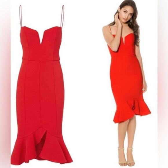 NICHOLAS BANDAGE NWT FLIP HEM BRA‎ RED DRESS SIZE 2 - Picture 1 of 12